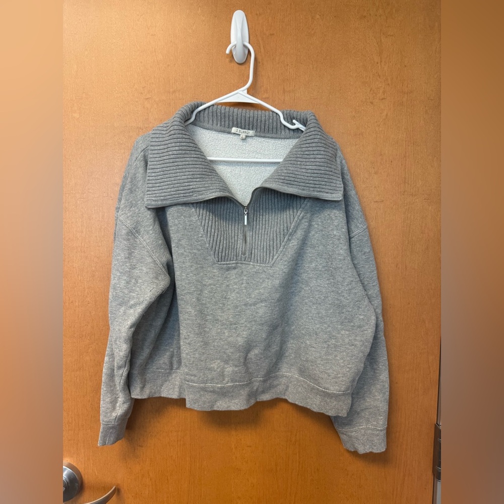 Z Supply Light Grey Ribbed Collar Pullover